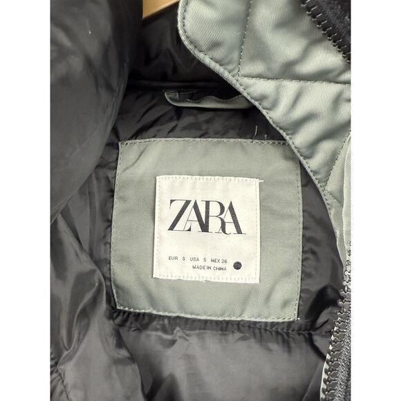 Zara Puffer Coat Winter Hooded Jacket Black Gray Green Womens Small - Picture 2 of 8